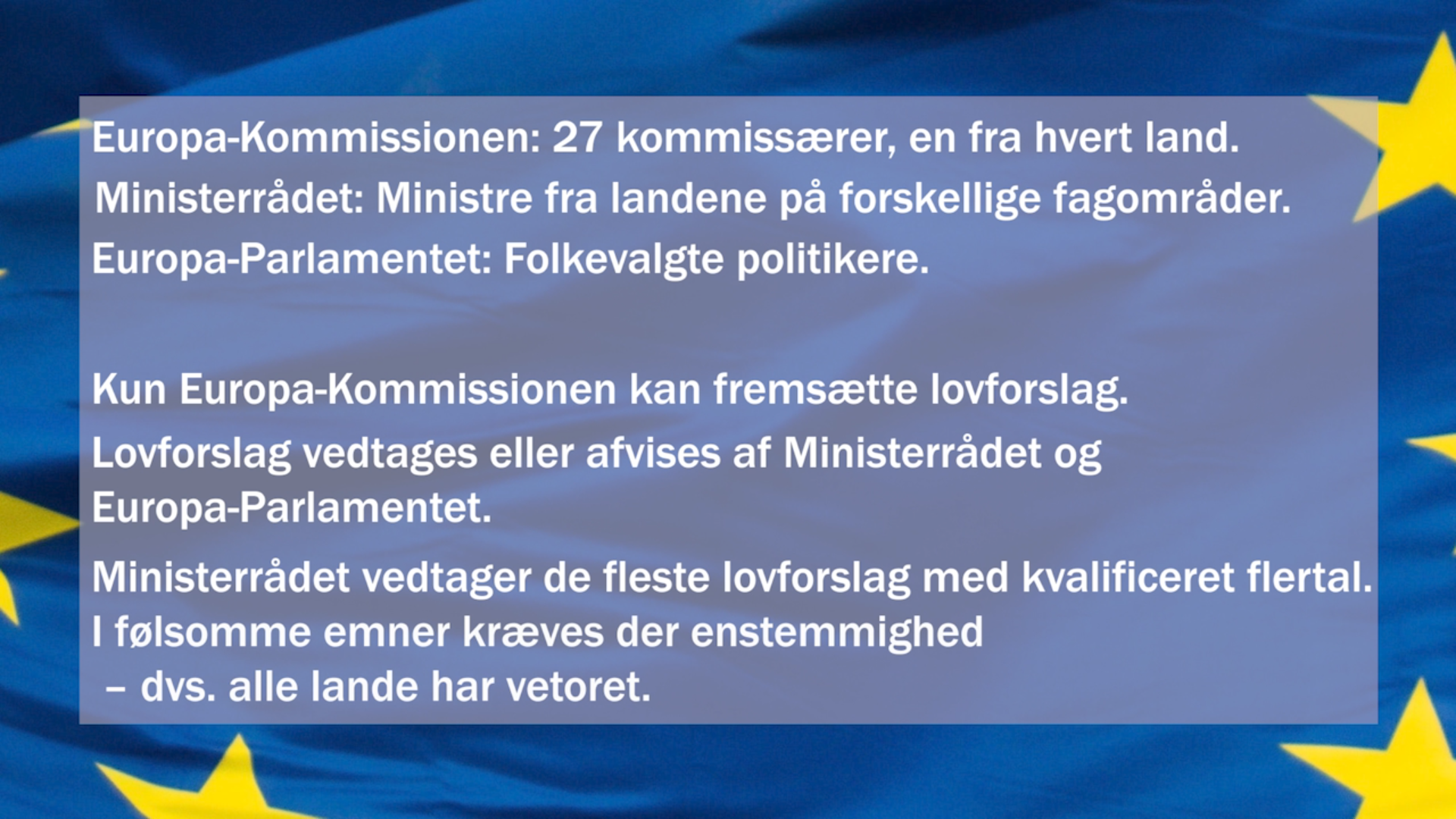 EU har et demokratisk problem. Kun Europa-Kommissionen kan fremsætte lovforslag - de demokratisk valgte politikere i Europa-Parlamentet kan ikke.